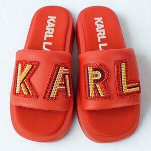 Karl Lagerfeld Opal Red Leather Platform Slides US 9.5 EU 40.5 (NEW)